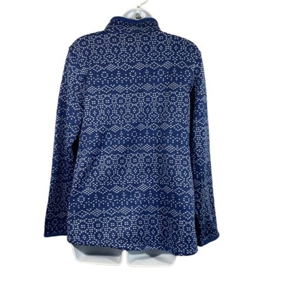 Stan Herman Size Medium Jacket Fleece Full Zip Front Blue White Print Pockets - Picture 6 of 10